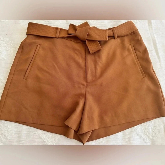Nine West Large Womens Brown High Waist Shorts 3.5 inseam with Belt - Picture 2 of 6